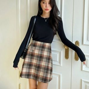 Dazy high waisted plaid wool-mix skirt